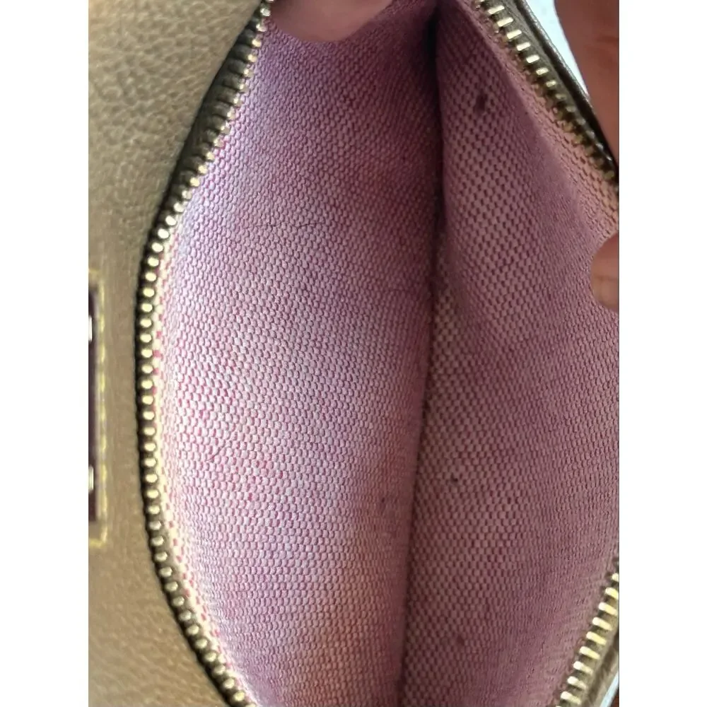 Dooney & Bourke Pebble Leather Crossbody Bag Taupe Brown Front Zip Pocket